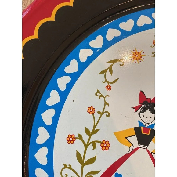 Vtg Scandinavian Tin Tray Pennsylvania Dutch Colorful Wall Art 19” - Picture 5 of 8